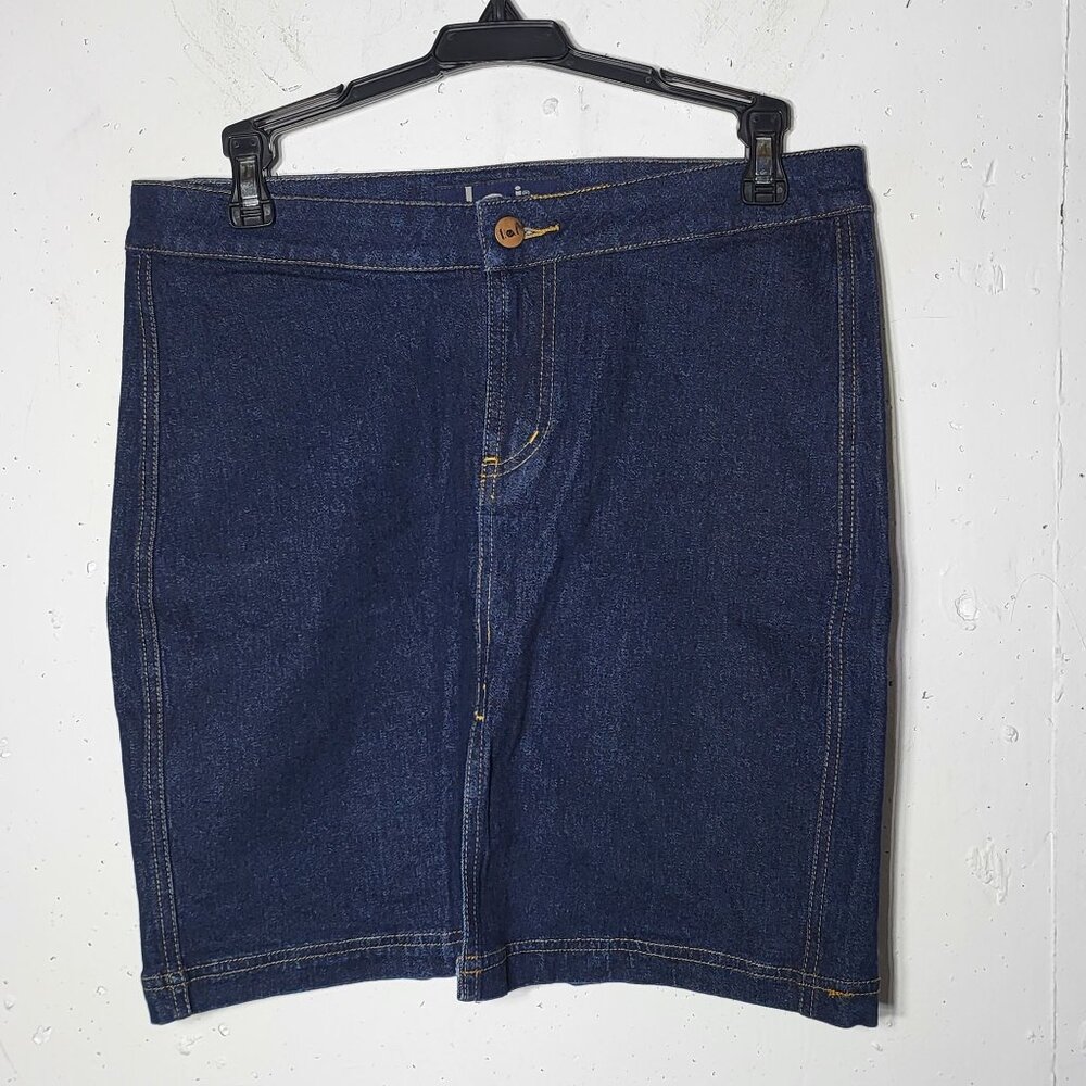 LEI Juniors Dark Wash Denim Blue Jean Front Slit Skirt 7 y2k‎ Summer Stretch